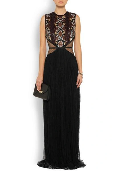 Shop Givenchy - Gown In Black Chantilly Lace And Sequined Tulle