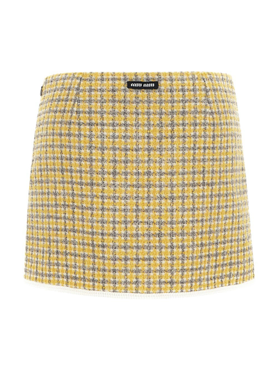 Miu Miu Bouclè Miniskirt In Yellow