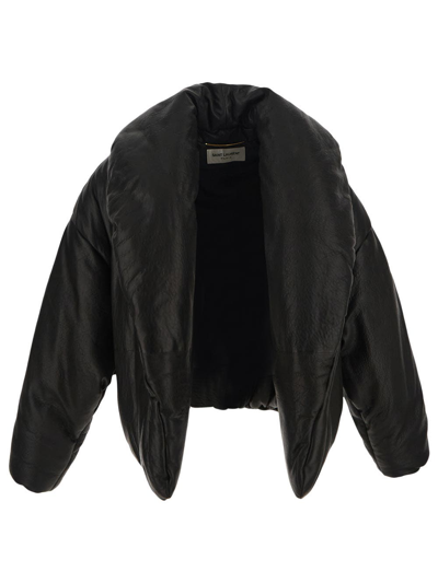 Shop Saint Laurent Cassandre Puffer Jacket In Black
