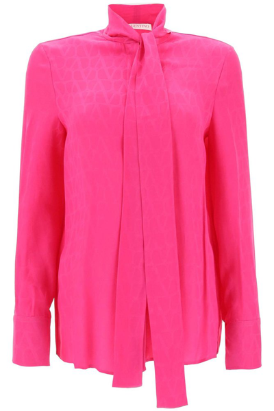 Shop Valentino Toile Iconographe High Neck Blouse In Pink