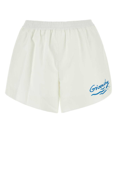Shop Givenchy Logo Printed Elastic Waist Shorts In White
