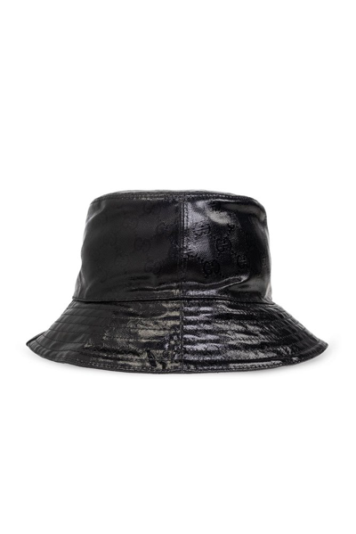 Shop Gucci Gg Monogrammed Leather Bucket Hat In Black