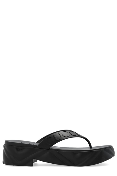 Shop Gucci Logo Detail Platform Sandals In Black