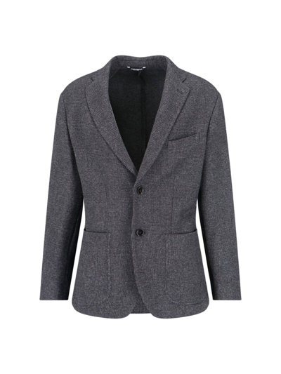 Shop Dolce & Gabbana Prince Of Wales Single Breasted Blazer In Grey