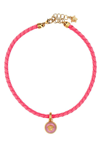 Shop Versace Medusa Head Lobster Claw Fastened Necklace In Pink