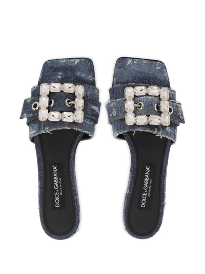 Shop Dolce & Gabbana Women 10mm Denim Patchwork Leather Flats In Blue