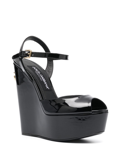 Shop Dolce & Gabbana Women 150mm Patent Leather Wedge In Black