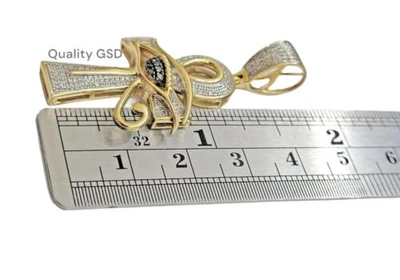 Pre-owned Quality Gold Real Diamond Evil Eye Ankh Cross Charm Pendant 10k Yellow Gold 0.33 Ct 1.9" Mens