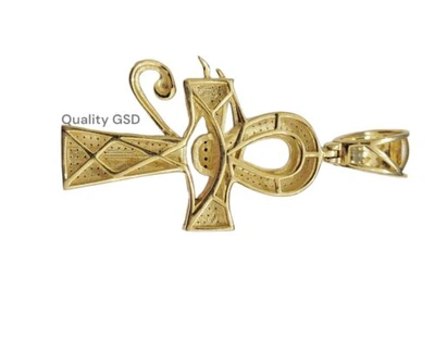 Pre-owned Quality Gold Real Diamond Evil Eye Ankh Cross Charm Pendant 10k Yellow Gold 0.33 Ct 1.9" Mens