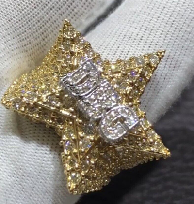 Pre-owned Nsg 2.5 Ct Natural Moissanite Dj Party Star Ring For Men's Yellow Gold Plated Silver In White