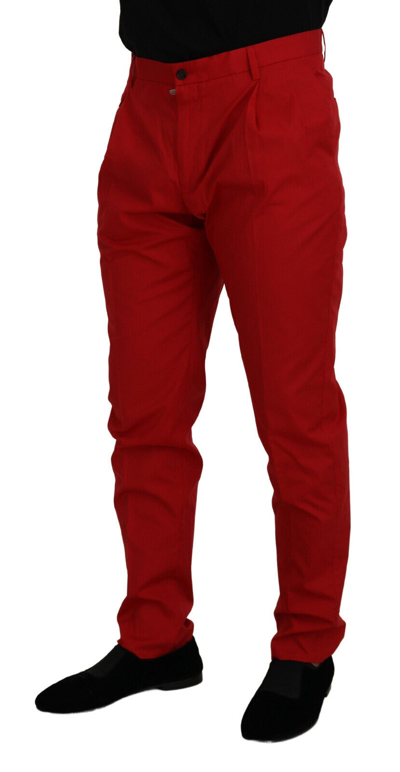 Pre-owned Dolce & Gabbana Pants Red Cotton Slim Fit Trousers Chinos It52/ W38 Rrp $800