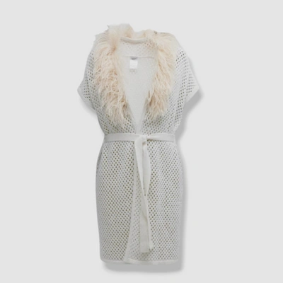 Pre-owned Neiman Marcus $795  Women's White Feather Shawl Cashmere Mesh Vest Size S