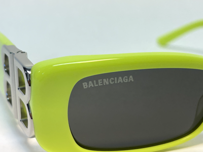 Pre-owned Balenciaga Dynasty 0096 Neon Fluo Yellow 008 Fashion Bb Narrow Sunglasses Bb0096 In Gray