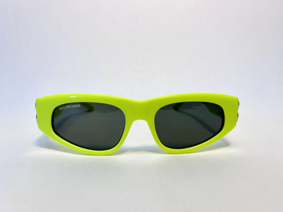 Pre-owned Balenciaga Dynasty 0095 Neon Yellow Fluo 007 Fashion Bb Logo Sunglasses Bb0095s In Gray