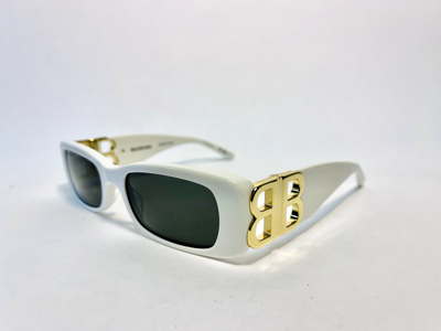 Pre-owned Balenciaga Dynasty 0096 White Gold 008 Fashion Bb Logo Narrow Sunglasses Bb0096 In Gray