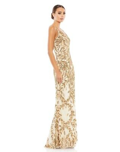 Pre-owned Mac Duggal Embellished Leaf Evening Gown In Gold