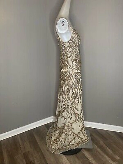 MAC DUGGAL Pre-owned Embellished Leaf Evening Gown In Gold