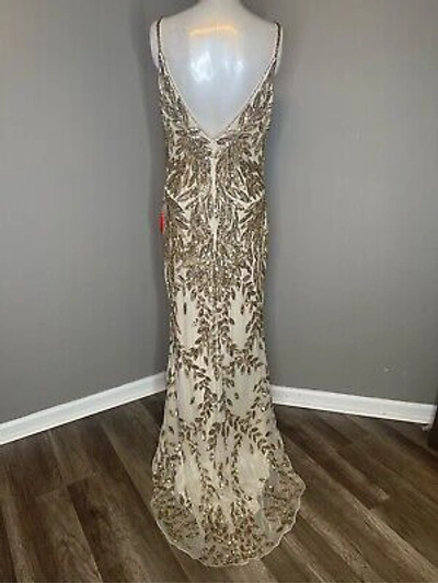 Pre-owned Mac Duggal Embellished Leaf Evening Gown In Gold