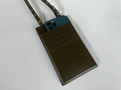 Pre-owned Bottega Veneta Black Leather Lanyard Phone Case Wallet 578205 Green Stripe