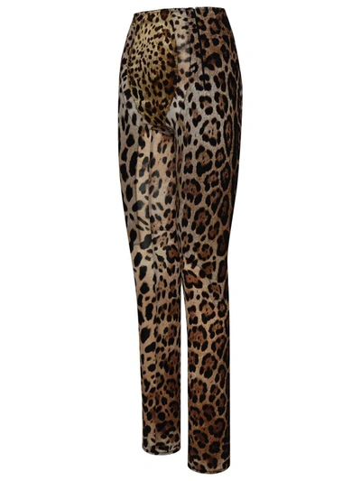 Shop Dolce & Gabbana Leopard Print Pants In Silk Blend In Brown