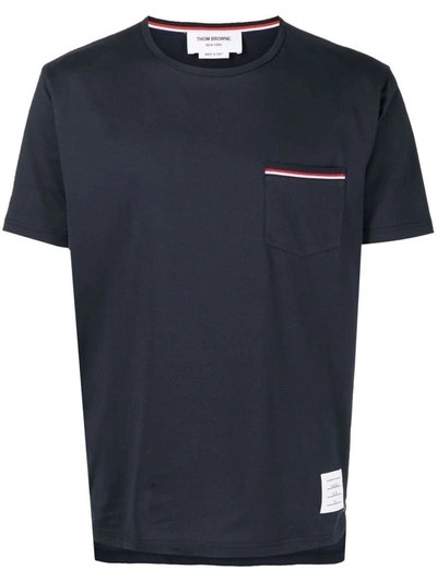Shop Thom Browne Ss Rwb Pocket Tee In Medium Weight Jersey Cotton Clothing In Blue