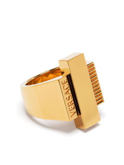 Shop Versace Logo-engraved Ring In Gold