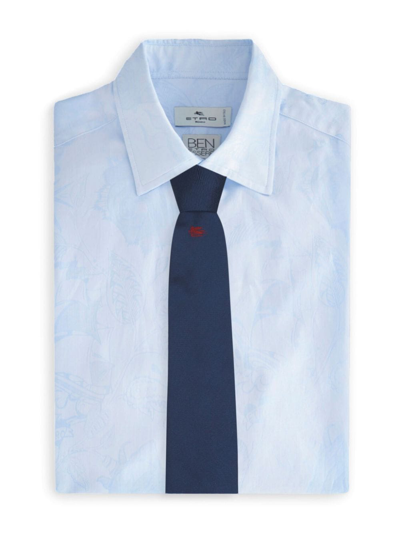 Shop Etro Pegaso Logo-embroidered Silk Tie In Blue