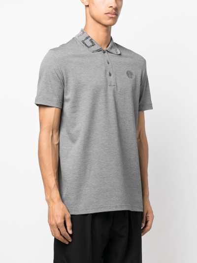 Shop Versace Greca Short-sleeved Polo Shirt In Grey