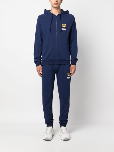 Moschino Straight Leg Trousers With Teddy Bear Motif In Blue