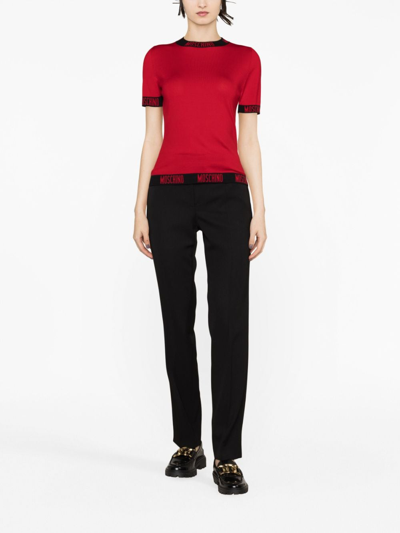 Shop Moschino Logo-trim Knitted Top In Red