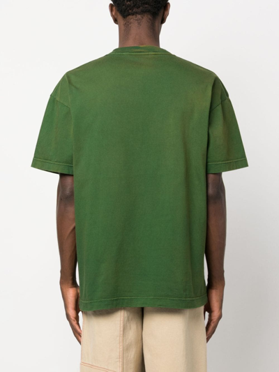Shop Palm Angels Logo-print Cotton T-shirt In Green