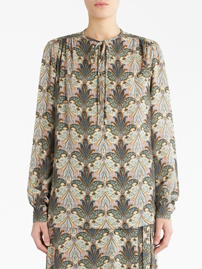 Etro Paisley-print Front-tie Blouse In Neutrals