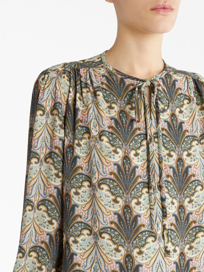 Shop Etro Paisley-print Front-tie Blouse In Neutrals