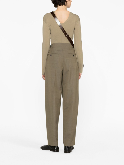 Shop Lemaire Pleated Wool-blend Trousers In Neutrals