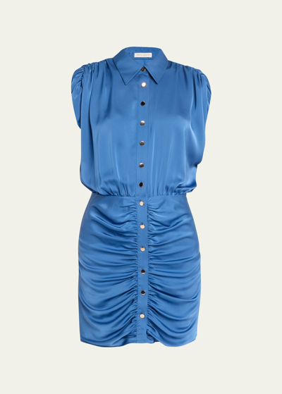 Shop Ramy Brook Violet Satin Button-front Mini Dress In True Blue