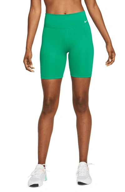 Shop Nike One Mid-rise Bike Shorts In Neptune Green/ White