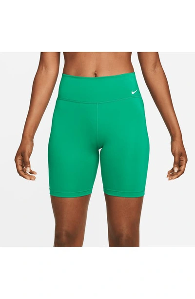 Shop Nike One Mid-rise Bike Shorts In Neptune Green/ White