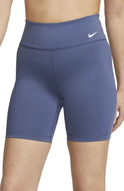 Shop Nike One Mid-rise Bike Shorts In Diffused Blue/ White