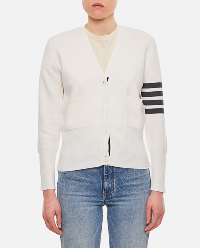 Shop Thom Browne V-neck Merino Wool Cardigan In White