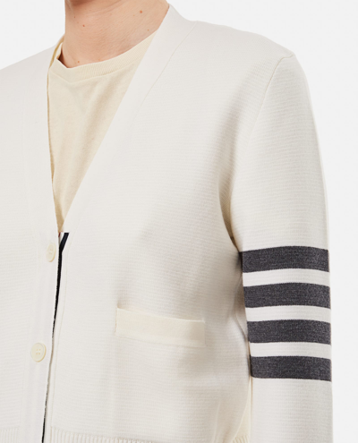 Shop Thom Browne V-neck Merino Wool Cardigan In White