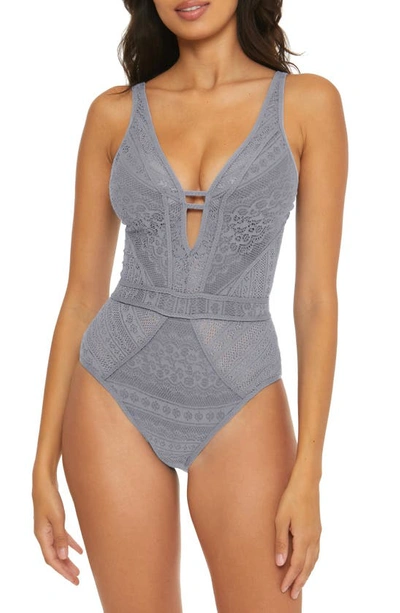 Shop Becca Color Play Lace One-piece Swimsuit In Blu Shadow