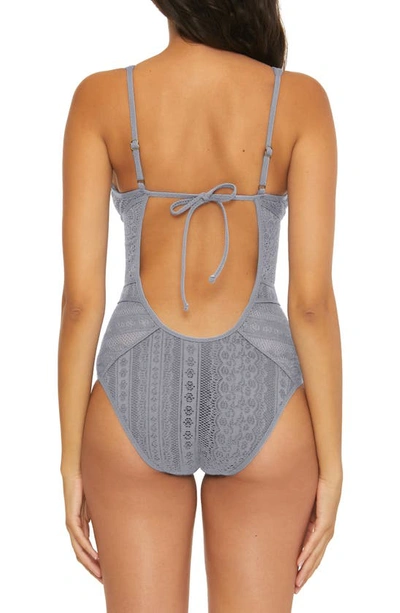 Shop Becca Color Play Lace One-piece Swimsuit In Blu Shadow