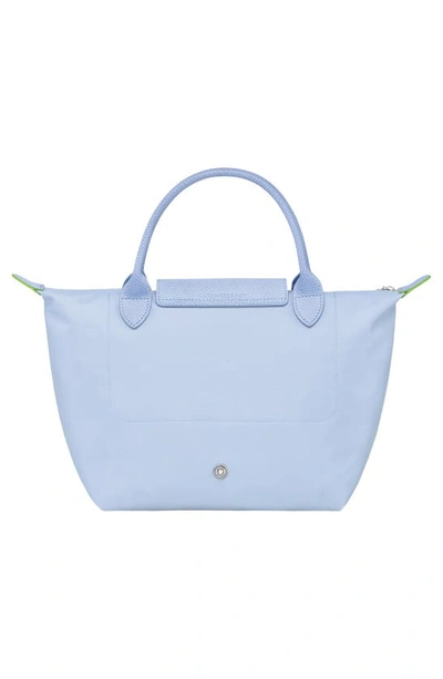 Shop Longchamp Small Le Pliage Green Recycled Canvas Top Handle Bag In Sky Blue