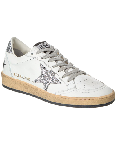 Shop Golden Goose Ballstar Leather & Glitter Sneaker In White