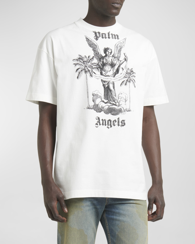 Shop Palm Angels Men's University Graphic T-shirt In White Black