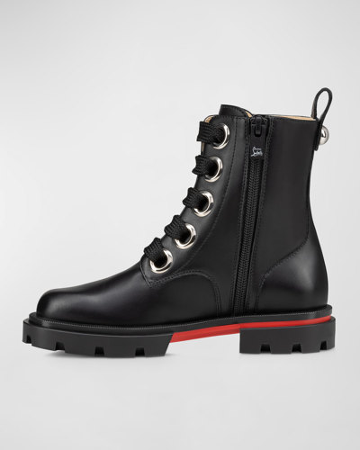 Shop Christian Louboutin Girl's Montana Calf Leather Lace-up Boots, Toddlers/kids In Black
