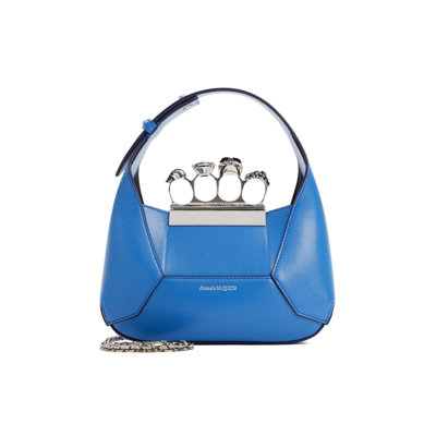 Shop Alexander Mcqueen Jewelled Hobo Mini Bag In Blue