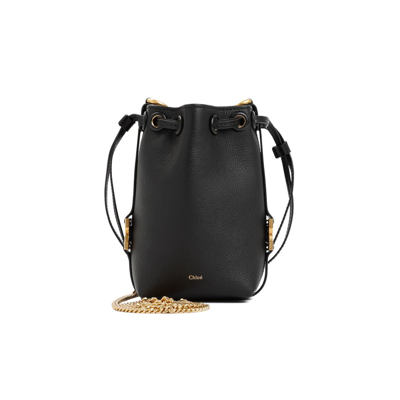 Shop Chloé Micro Marcie Leather Bucket Bag In Black