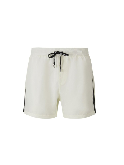 Shop Balmain Logo Embroidered Drawstring Swim Shorts In White