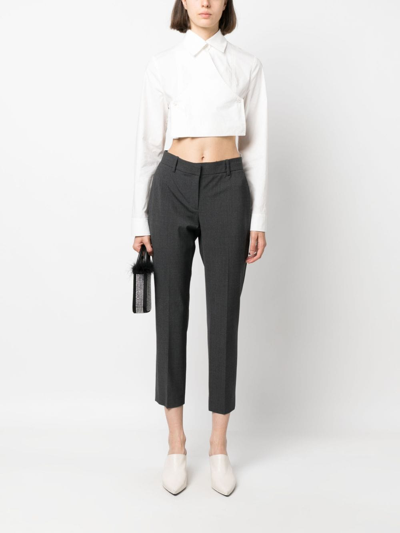 Shop Theory Mélange-effect Cropped Trousers In Grey